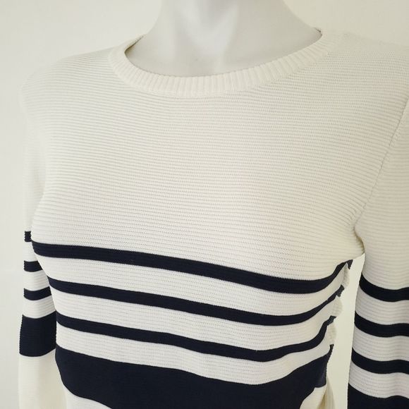 Lucy Paris Striped Cropped Pullover Sweater White Blue sz Small - Picture 4 of 9